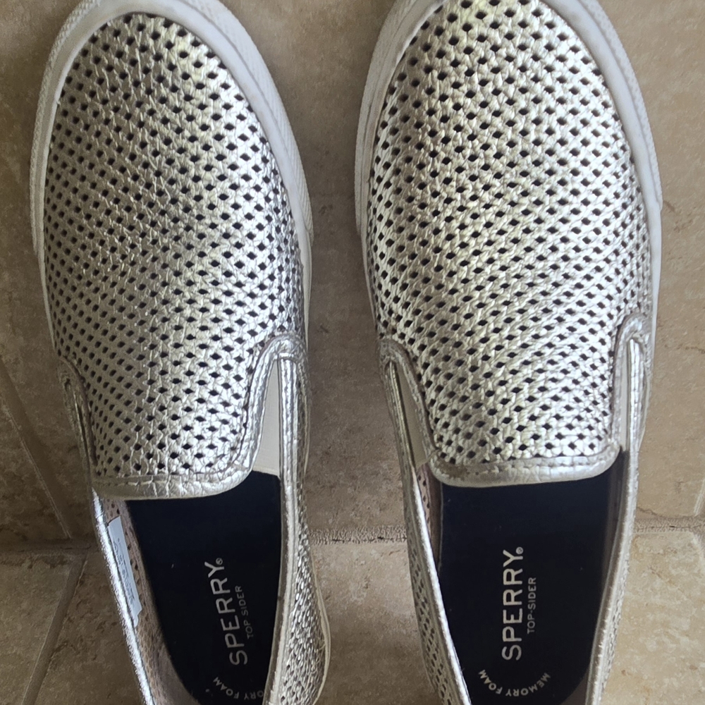 Sperry Silver Slip-On Sneakers with Mesh Design